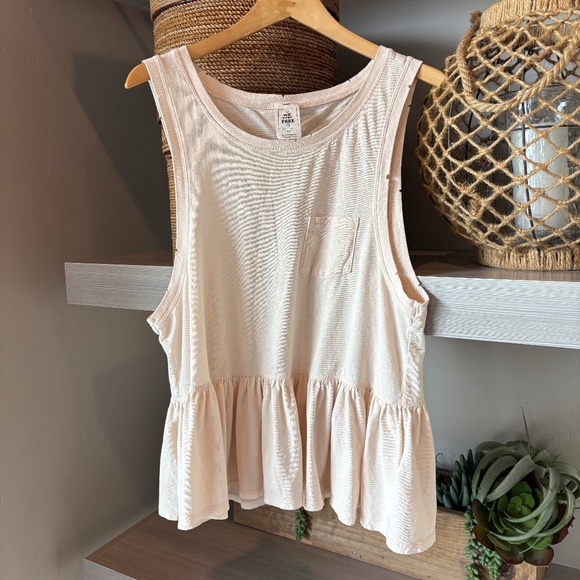 We The Free - Cotton Tank Peplum Front Pocket Blush Creme - Picture 1 of 4